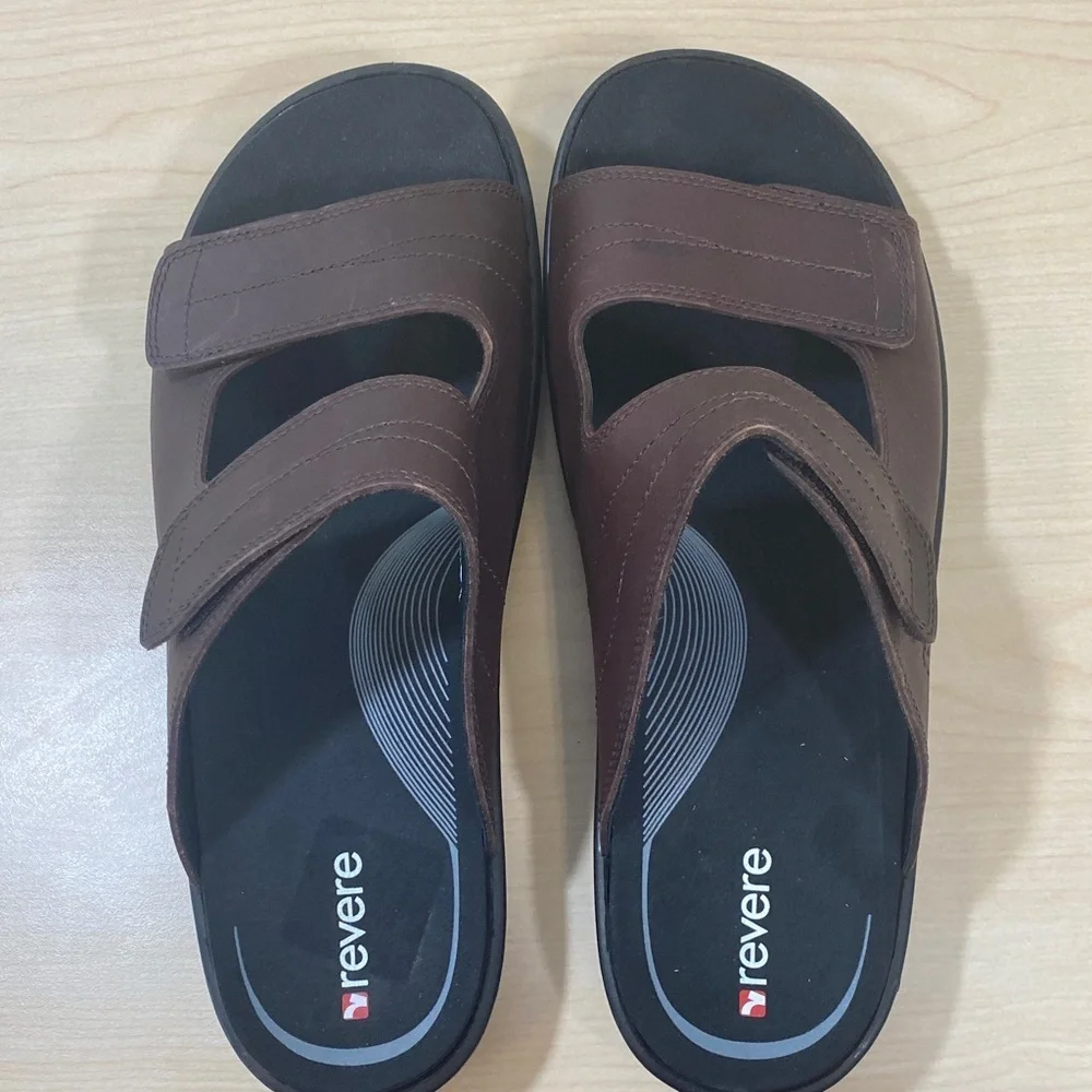 Men's Brown Leather Slide Sandals with Adjustable Straps - Picture 4 of 11